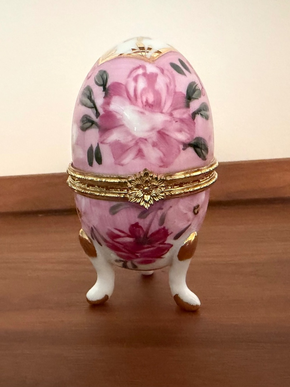 Formalities by Baum Brothers Handpainted Porcelain Egg Trinket Box 10KT Gold
